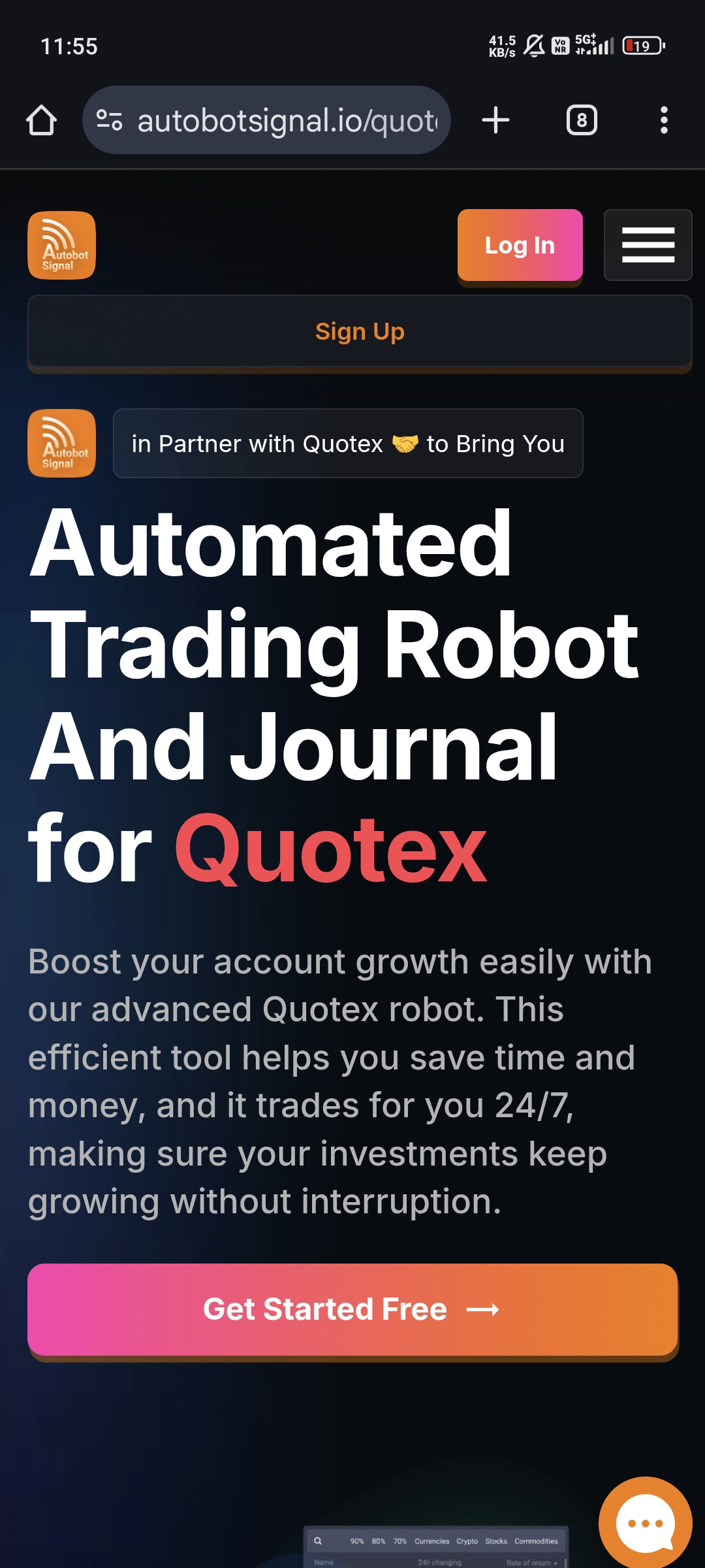 Quotex AI bot dashboard showing trading performance and statistics